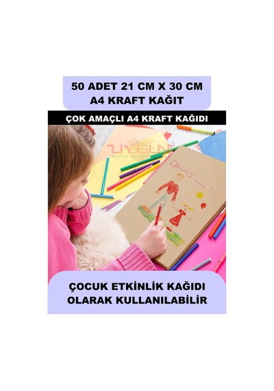 50 Adet A4 Kraft Kağıt 21x30 100 Gr. Yazıcı Uyumlu, Vintage Resim Kağıdı, Çocuk Etkinlik Kağıdı
