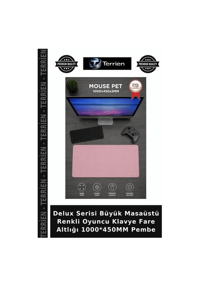 Delux Serisi Büyük Masaüstü Renkli Oyuncu Klavye Fare Altlığı 1000 450mm Pembe
