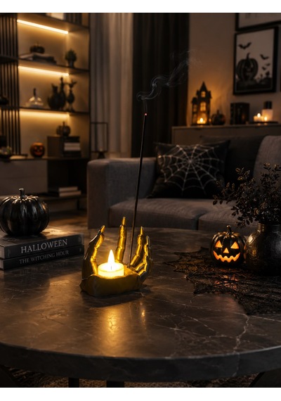 Halloween Temalı El Figürlü Mumluk Ve Tütsülük Pilli Mum Uyumlu Halloween Temalı Ev Dekorasyonu Objesi