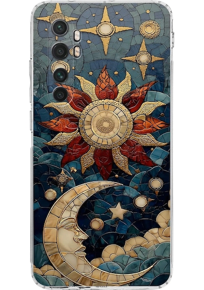 Printify Xiaomi Mi Note 10 Lite İle Uyumlu Vitray Sol Ve Luna Tasarımlı Şeffaf Silikon Kılıf Şeffaf