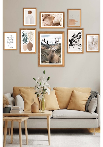 No77decor Sanatsal Bohem Yazı Ve Geyik Temalı Tablo Seti