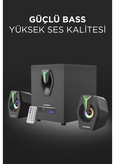 Torima D38 Siyah Bluetooth Hoparlör 2in1 Subwoofer Rgb Işıklı Bilgisayar Hoparlörü Speaker