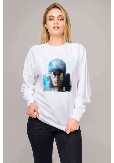 Anime One Piece Roronoa Baskılı Beyaz Kadın Sweatshirt