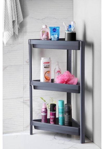 Mithra Life 3 Katlı Üçgen Plastik Gri Banyo Mutfak Rafı Mıt1061 Gri