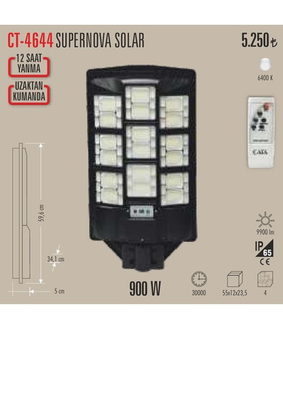 Ct-4644 900w Solar Led Projetör 1 Adet Beyaz Işık