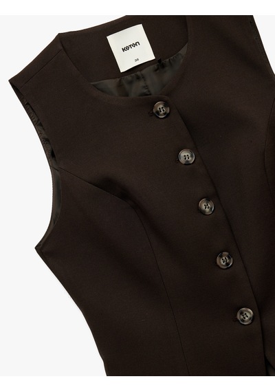 Koton Slim Fit Bisiklet Yaka Düğmeli Peplum Blazer Yelek Kahverengi 7wak20005pw Kahve