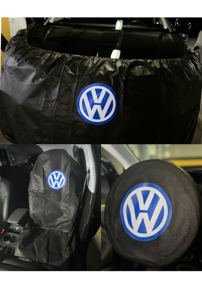Oto Servis Araç Koruma Seti 3 Lü Set Çamurluk,koltuk Ve Direksiyon Kılıfı Vw Baskılı