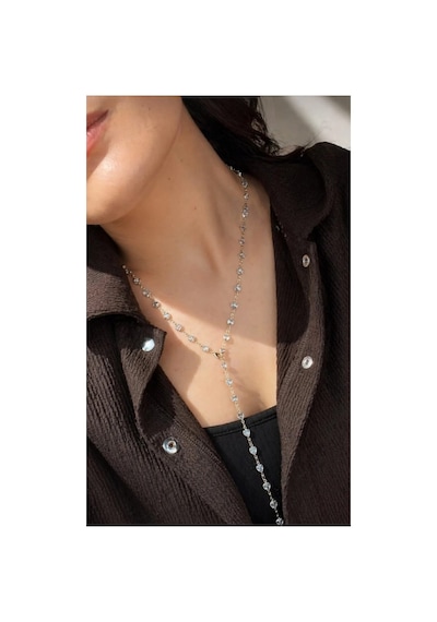Lunarie Kalp Taşlı Vintage Y Kolye 14k Gold Beyaz Kristal Zirkon Altın