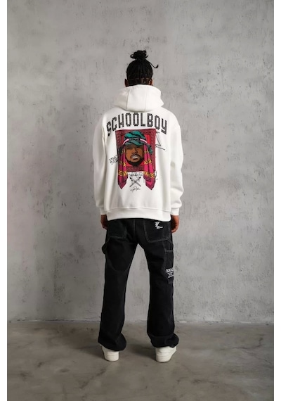 Erkek School Boy Baskılı Kapüşonlu Sweat - Beyaz