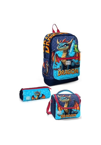 Coral High Kids Dragon Desenli 3 Lü Okul Çanta Seti Set0133213 Mavi