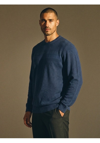Maccali Erkek Mavi Büyük Beden Pamuklu Kışlık Desenli Sweatshirt