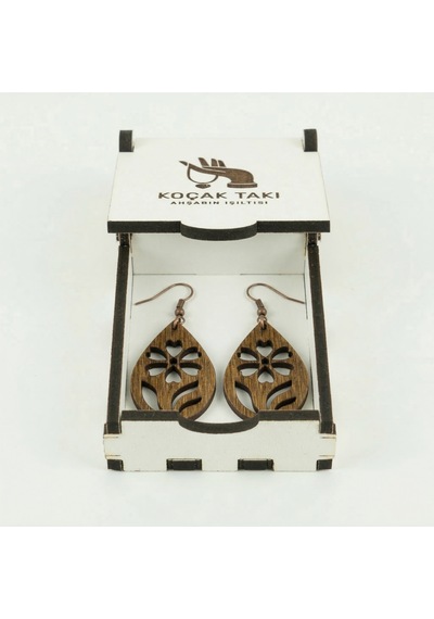 Ahşap Küpe Modern Özgün Minimalist Takı Model No 260 Açık Kahverengi