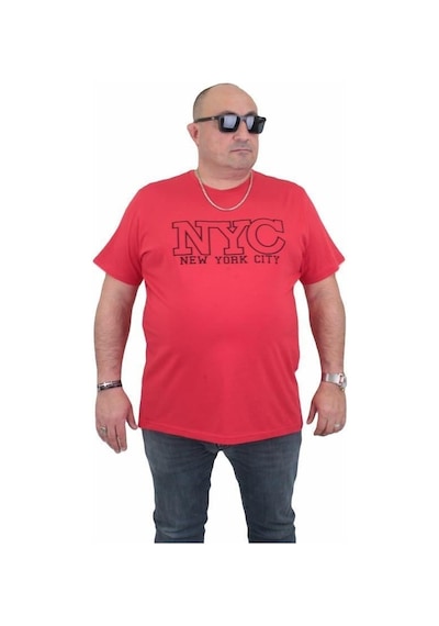 Starbattal Erkek Büyük Beden Sıfır Yaka Tişört Nyc 24133 Kırmızı-Kırmızı