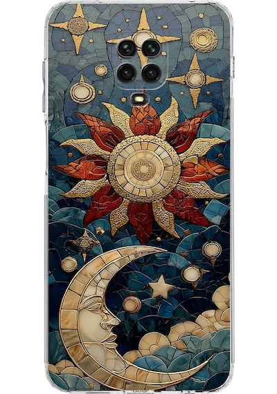 Printify Redmi Note 9 Pro İle Uyumlu Vitray Sol Ve Luna Tasarımlı Şeffaf Silikon Kılıf Şeffaf