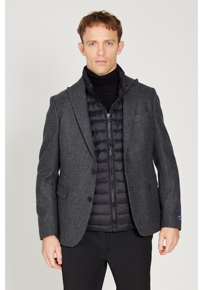 AC&Co / Altınyıldız Classics Erkek Slim Fit Dar Kesim Kırlangıç Yaka Desenli Yünlü Ceket Antrasit