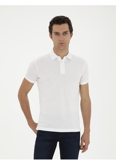 Beyaz Slim Fit Polo Yaka Merserize T-shirt 15841036