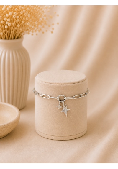 Valmont Accessories Kadın Gümüş Renk Yıldız Charm Detaylı Zincir Bileklik