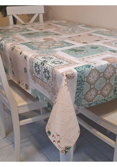 Elyaflı Pvc Muşamba - Desenli Silinebilir Masa Örtüsü Mavi 140 X 240