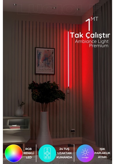 Köşe Led Işık Uzaktan Kumandalı 16 Renk 4 Animasyon Yapışkanlı Lightrgbkı