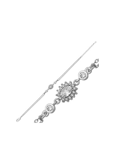 Gümüş Oval Zirkon Taşlı Kadın Bileklik - Seçenek: Br11005205