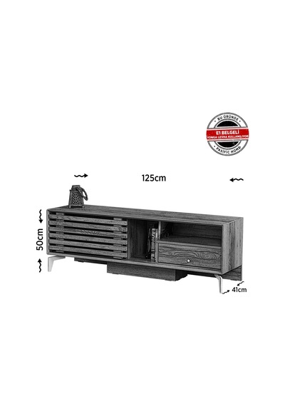 Lulu Metal Ayaklı Tv Ünitesi 125Cm / Sürgülü Kapaklı Tv Sehpası