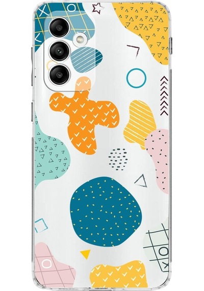 Samsung Galaxy M13 Uyumlu Kamera Korumalı Kapak Geometrik Şekiller Tasarımlı Şeffaf Kılıf Şeffaf