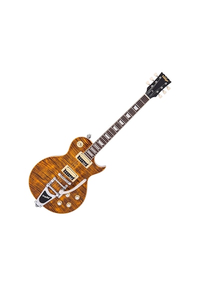 Vintage V100 Reissued Elektro Gitar - Flamed Amber W/bigsby