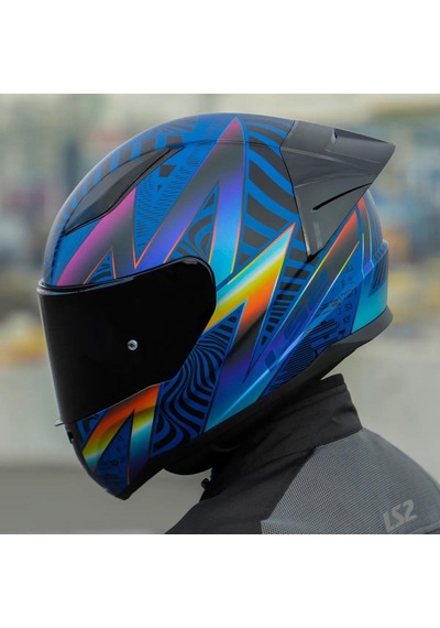 Yarış Spoiler + Şeffaf + Siyah Vizörlü + Ls2 Rapid 2 Optik Race Full Face Motosiklet Kaskı Mavi - Mor