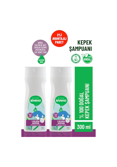 Siveno %100 Doğal Kepeğe Karşı Etkili Şampuan Yağlı Saçlar Çay Ağacı Keklik Üzümü Vegan 300 Ml X 2 Adet Tüm Saç Tipleri