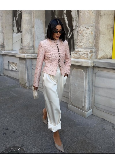 Diva Butik Düğme Detaylı Toz Pembe Ceket Açık Pembe