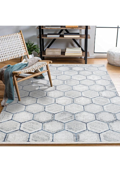 Bespoky Argilla Geometrik Modern Salon Halısı Makine Dokuma Gri - Ekru