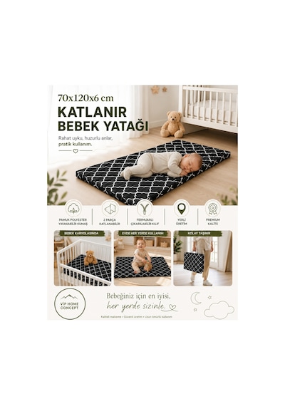Katlanır Çocuk Yatağı Sünger Yer Yatağı Oyun Minderi Taşınabilir 70x120x6 Cm-karaçatı 70 x 120 CM