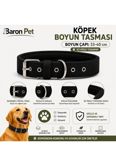 Pedli Köpek Boyun Tasması 33-40 Cm 2 Cm İçi Pedli Metal Tokalı D Halkalı - Siyah Çok Renkli
