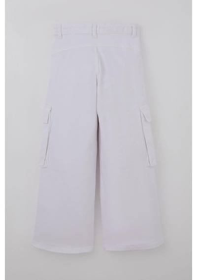 Escabel Kız Çocuk Gabardin Pantolon Kargo Cep Detaylı 5-9 Yaş, Beyaz