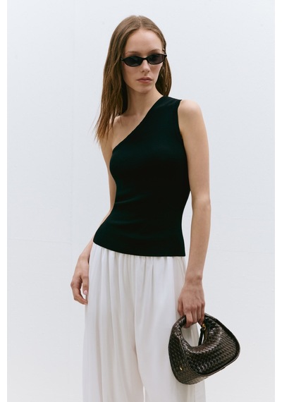 Suud Collection Siyah Aven Tek Omuz Örme Bluz