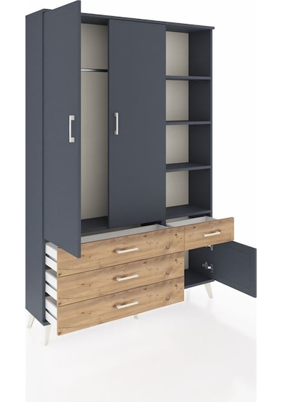Arges Dolap 5 Raflı 4 Çekmeceli Tek Askılı 132x30x195 Antrasit-antrasit/çam Antrasıt/atlas Çam Arges Dolap 5 Raflı 4 Çekmeceli Tek Askılı 132x30x195 Antrasit-antrasit/çam Antrasıt/atlas Çam