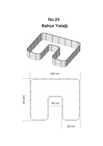Modüler Yükseltilmiş Bahçe Sebze Yatağı No:24 165x140 Gri