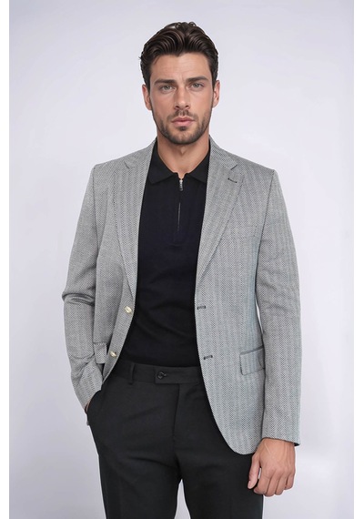Siyah Balıksırtı Desenli Gold Renk Metal Düğmeli Slim Fit Erkek Blazer Ceket - Wessi Black Siyah Balıksırtı Desenli Gold Renk Metal Düğmeli Slim Fit Erkek Blazer Ceket - Wessi Black