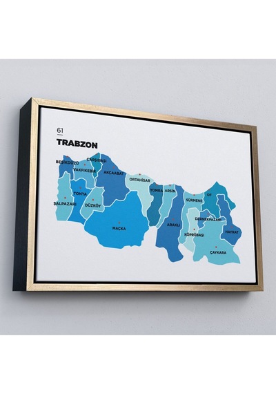 Çerçeveli Trabzon İli Ve İlçeler Haritası Dekoratif Kanvas Tablo-1471