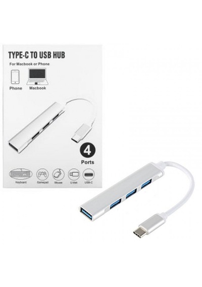 Type C To Usb Hub 4 Port Dönüştürücü Adaptör Apple Uyumlu Macbook & Telefon Uyumlu Hızlı Veri Aktarımı