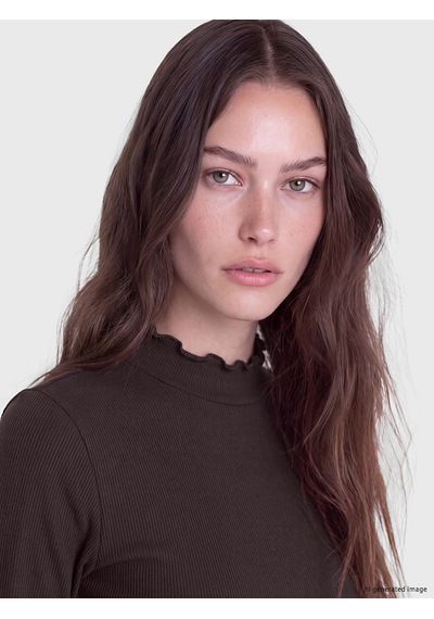 Lcw Modest Kahverengi Dik Yaka Kadın Fitilli Body