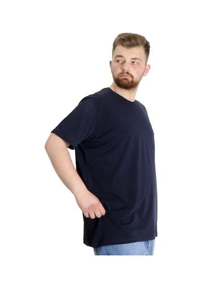 Mode Xl Büyük Beden T-Shirt V Yaka Likralı 20150 Lacivert 001