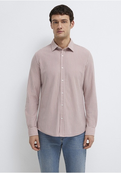 Mavi - Çizgili Pembe Gömlek 0211404-91578 Pembe