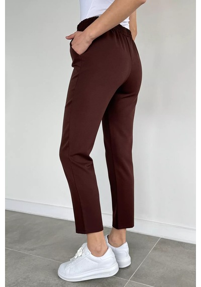 Aryena Kahve Kadın Bel Lastikli Kumaş Pantolon Kahve - 896229473 Kahve