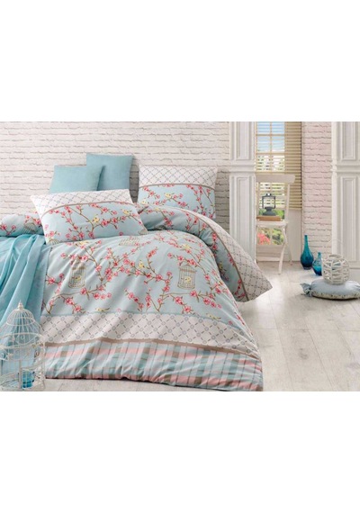 Eponj Home Kolay Ütülenir Nevresim Takımı Çift Kişilik Birdcage Turkuaz
