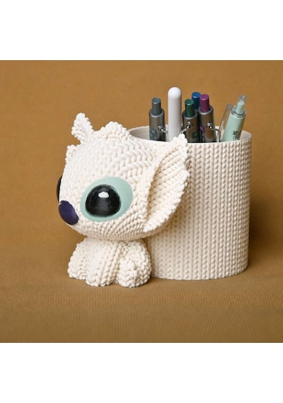 3d Baskı Knitted Kalemlik - Sevimli Karakterli Masaüstü Kalem Organizeri-beyaz Diğer