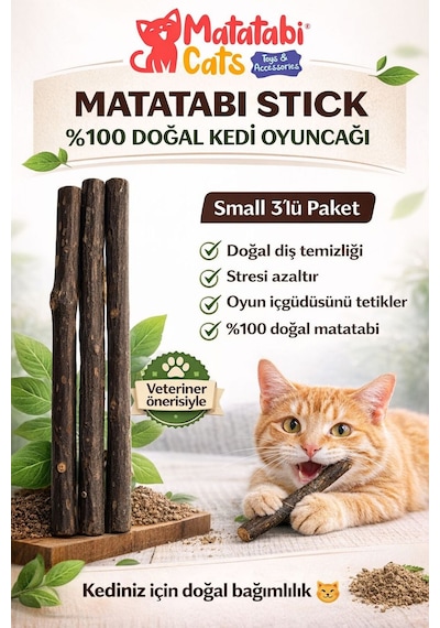 Matatabi Stick Small 3'lü Doğal Çiğneme Çubuğu, Kedi Oyuncağı 12 Cm