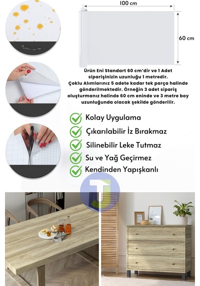 Technojet Kendinden Yapışkanlı Doğal Ahşap Dokulu Duvar Dolap Masa Mutfak Tezgah Kaplama 60cmx100cm Kahverengi - Krem