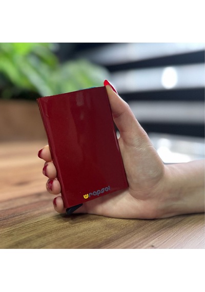 Wrapsol Mekanizmalı Kartlık Rfid Korumalı Alüminyum Otomatik Mekanizmalı Kredi Kartlık Renkli Mat Kırmızı Metalik Kırmızı Metalik Kırmızı