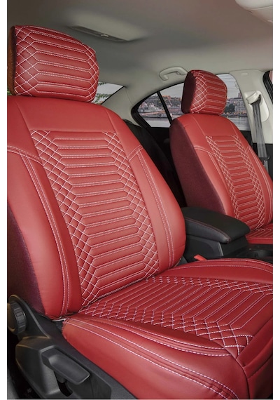 Kia Stonic Lüx Full Deri Oto Koltuk Kılıfı Ön Arka Takım Exclusive Kırmızı